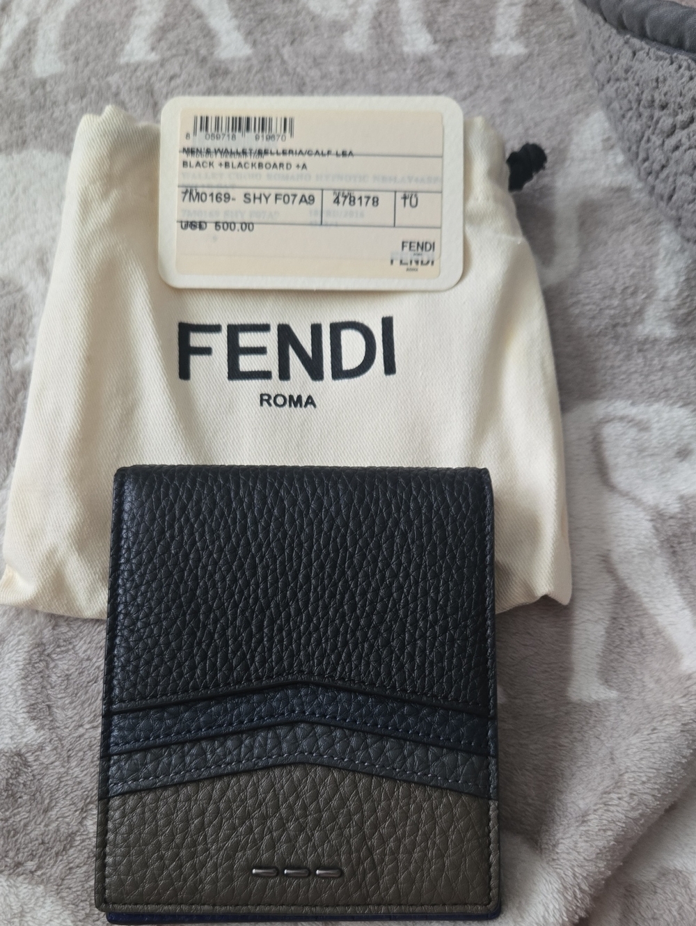 Fendi Black and Olive Textured Leather Bifold Wallet